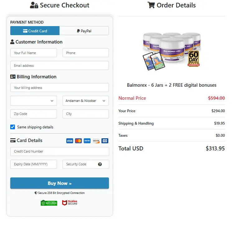 Balmorex Pro™ Checkout Page